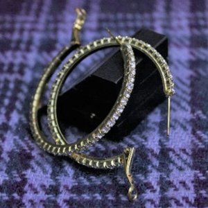 Goldtone Single Row Rhinestone Hoop Earrings